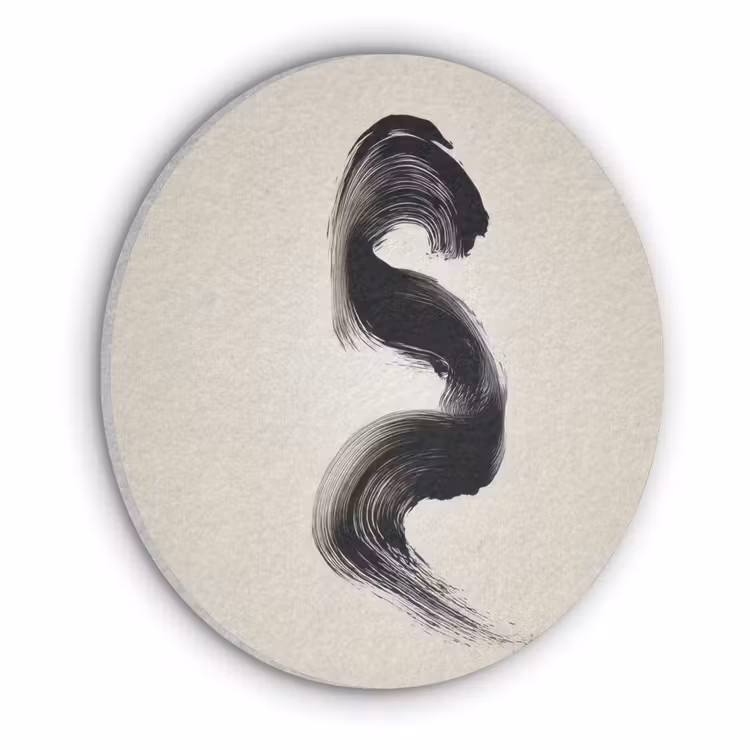Penseelstreek - Zwart - Minimalistisch Akoestische PET Vilt - Rond klein -3d