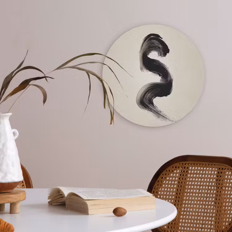 Penseelstreek - Zwart - Minimalistisch Akoestische PET Vilt - Rond klein -sfeer3