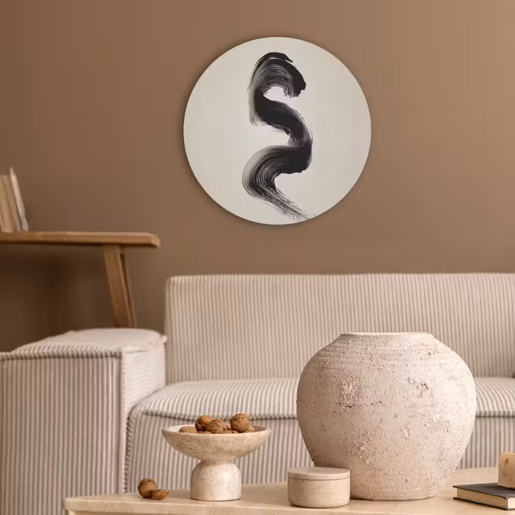 Penseelstreek - Zwart - Minimalistisch Akoestische PET Vilt - Rond klein -sfeer1