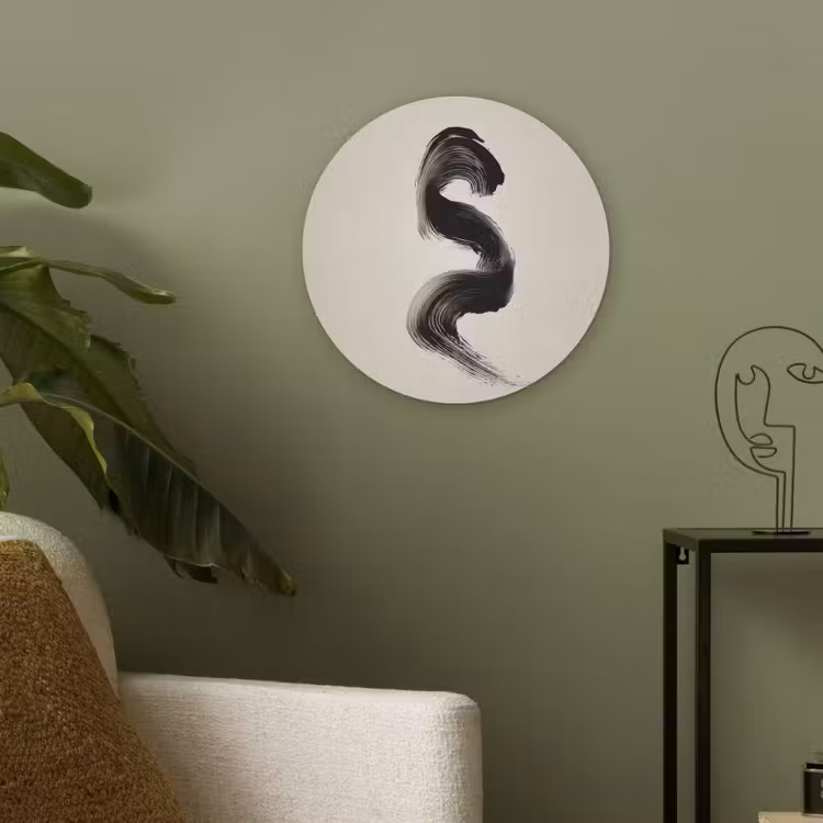 Penseelstreek - Zwart - Minimalistisch Akoestische PET Vilt - Rond klein -sfeer2
