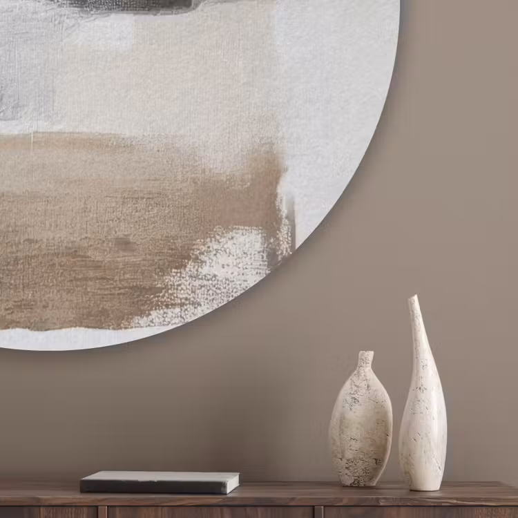 Penseelstreken - Balans - Beige - Bruin Akoestische PET Vilt - Rond klein -sfeer5_closeup