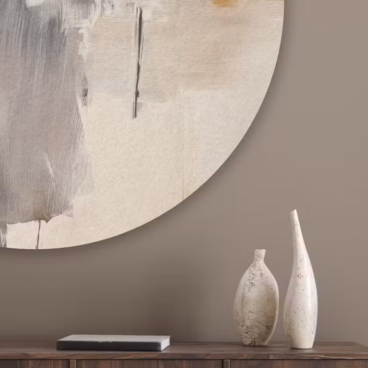 Penseelstreken - Ruw - Abstract - Beige Akoestische PET Vilt - Rond klein -sfeer5_closeup