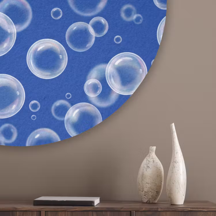 Bubbels - Patroon - Blauw Akoestische PET Vilt - Rond klein -sfeer5_closeup