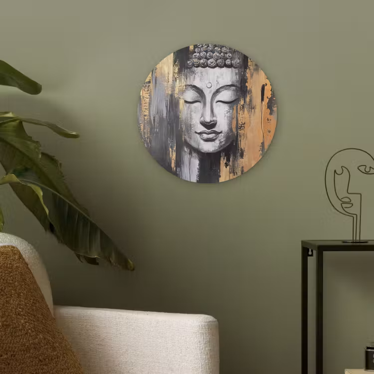 Boedhha - Penseelstreken - Goud - Abstract Akoestische PET Vilt - Rond klein -sfeer2