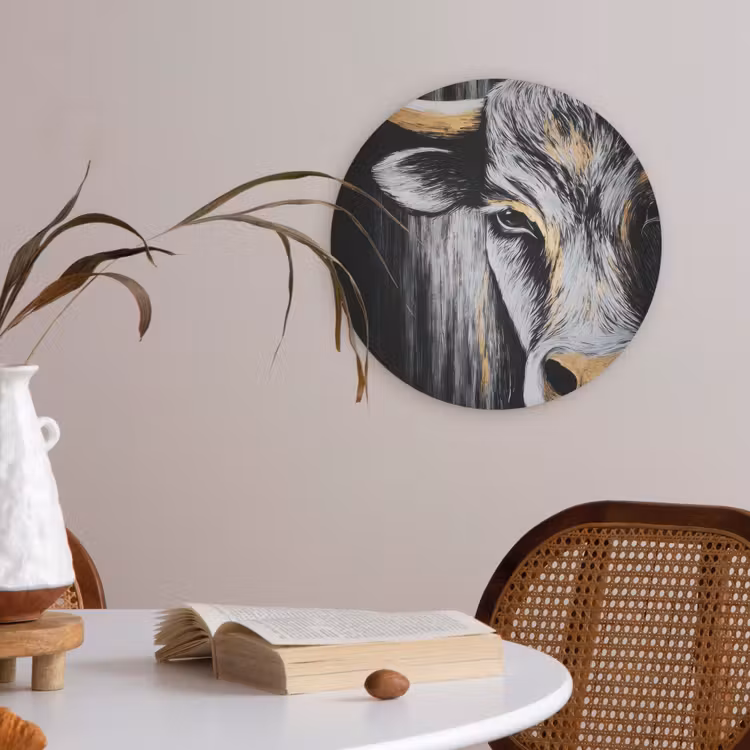 Stier - Hoorns - Snuit - Goud Akoestische PET Vilt - Rond klein -sfeer3