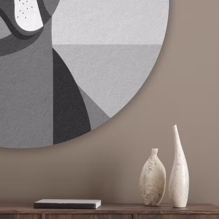 Buldog - Zwart - Abstract - Vlakken Akoestische PET Vilt - Rond klein -sfeer5_closeup