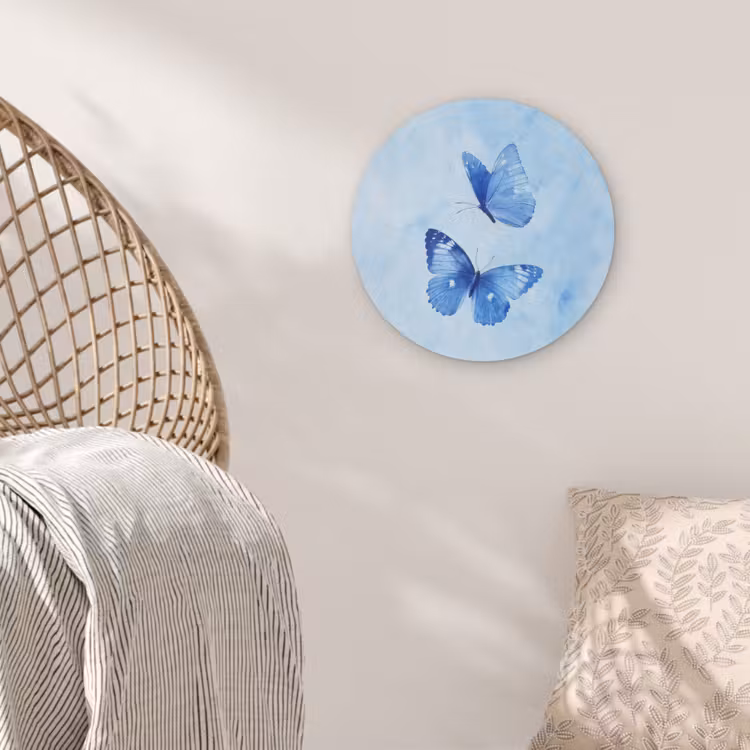 Vlinders - Sierlijk - Blauw Akoestische PET Vilt - Rond klein -sfeer4