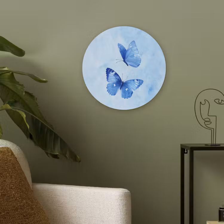 Vlinders - Sierlijk - Blauw Akoestische PET Vilt - Rond klein -sfeer2
