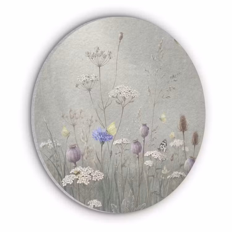 Vlinders - Wildbloemen - Illustratie - Kleurrijk Akoestische PET Vilt - Rond klein -3d