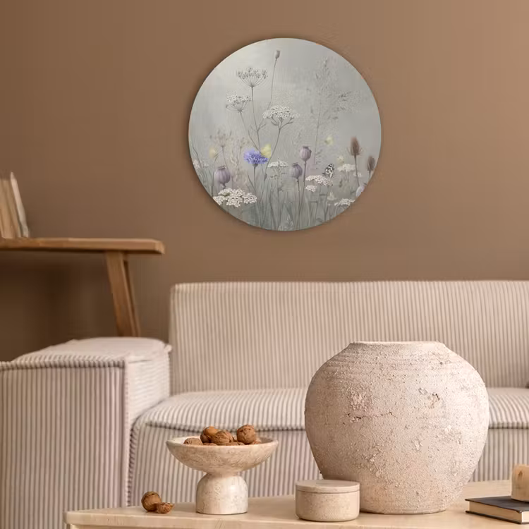 Vlinders - Wildbloemen - Illustratie - Kleurrijk Akoestische PET Vilt - Rond klein -sfeer1