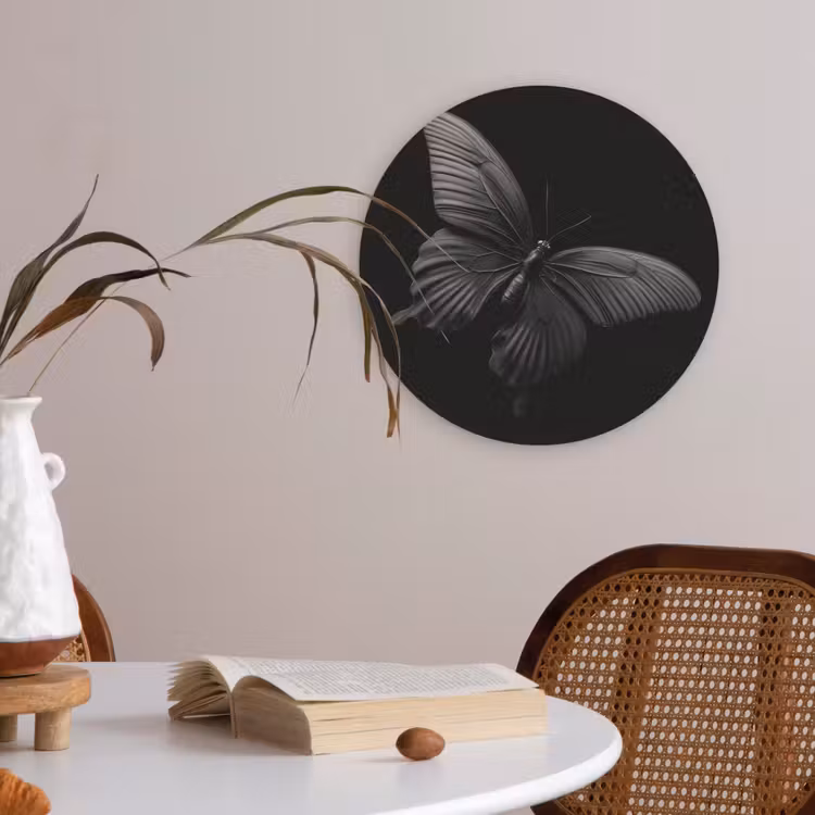 Vlinder - Zwart - Insect - Dieren Akoestische PET Vilt - Rond klein -sfeer3