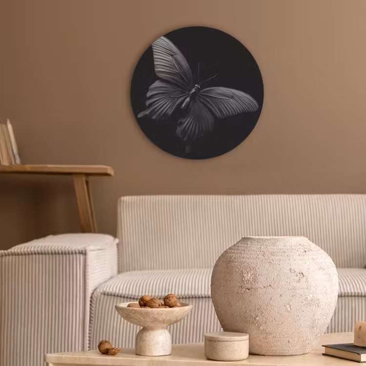 Vlinder - Zwart - Insect - Dieren Akoestische PET Vilt - Rond klein -sfeer1