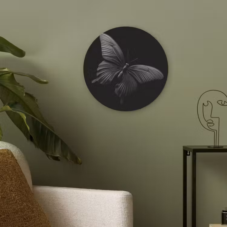 Vlinder - Zwart - Insect - Dieren Akoestische PET Vilt - Rond klein -sfeer2