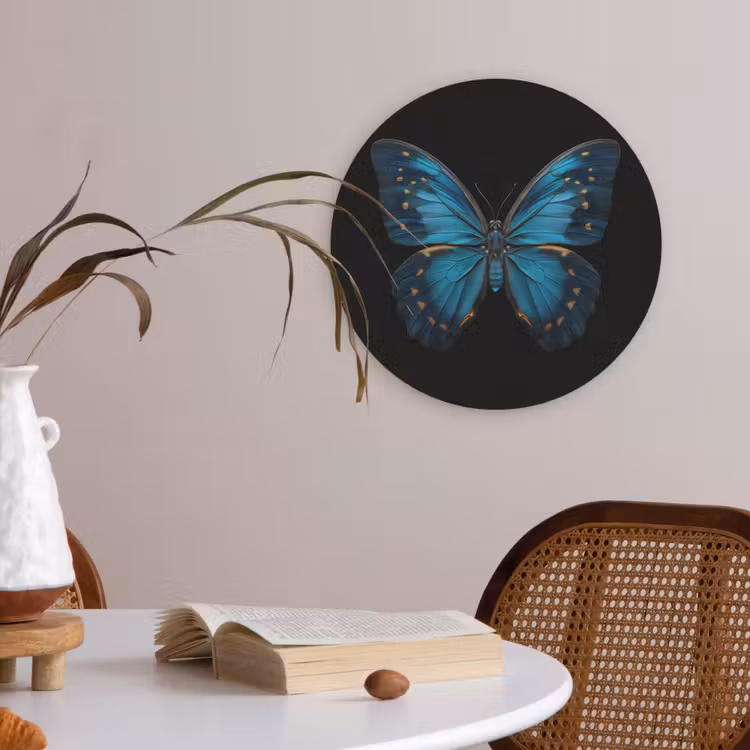 Vlinder - Blauw - Contrast Akoestische PET Vilt - Rond klein -sfeer3