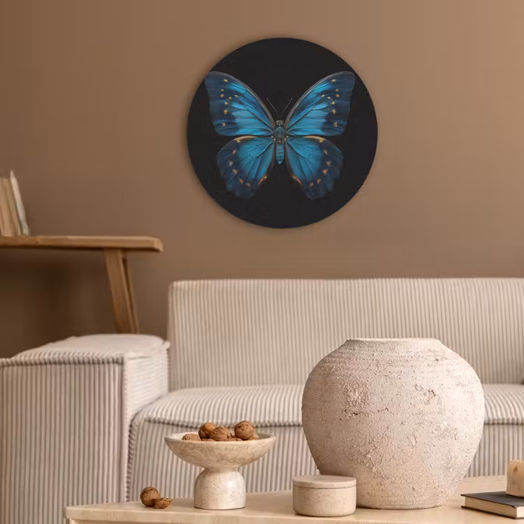 Vlinder - Blauw - Contrast Akoestische PET Vilt - Rond klein -sfeer1