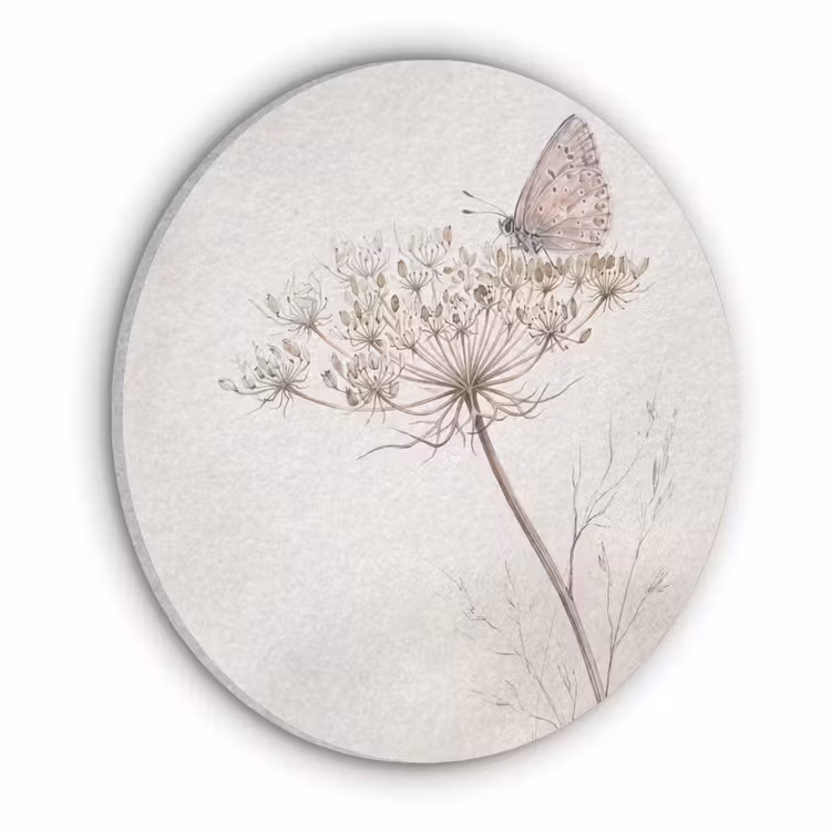 Vlinder - Bloem -Natuur - Beige Akoestische PET Vilt - Rond klein -3d