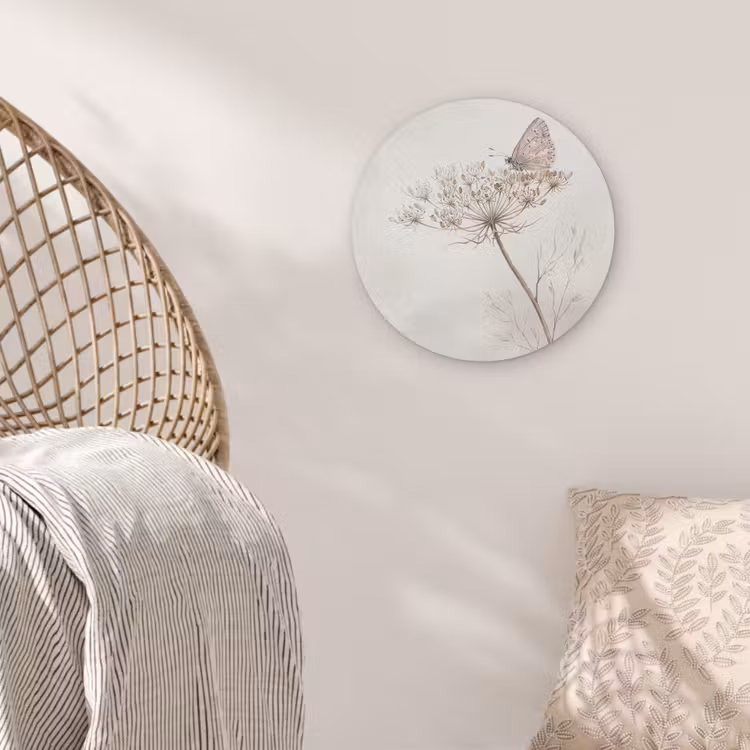 Vlinder - Bloem -Natuur - Beige Akoestische PET Vilt - Rond klein -sfeer4