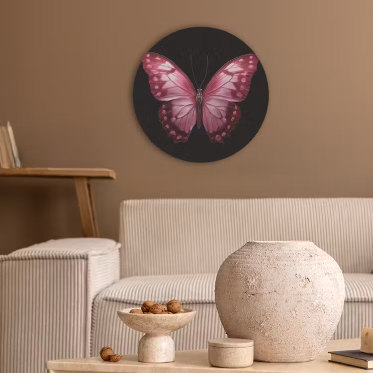 Vlinder - Fuchsia - Grafisch Akoestische PET Vilt - Rond klein -sfeer1