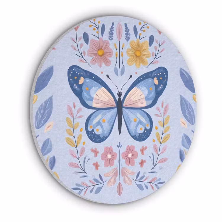 Vlinder - Lichtblauw - Sierlijk - Bloemen Akoestische PET Vilt - Rond klein -3d
