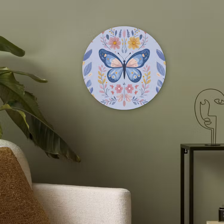 Vlinder - Lichtblauw - Sierlijk - Bloemen Akoestische PET Vilt - Rond klein -sfeer2