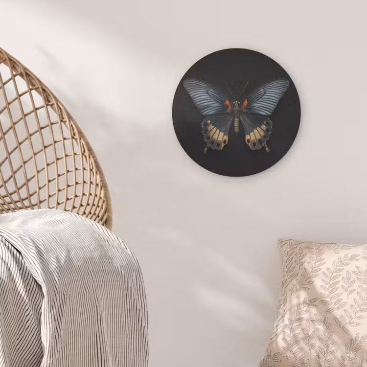 Vlinder - Metaalachtig - Geometrisch patroon Akoestische PET Vilt - Rond klein -sfeer4