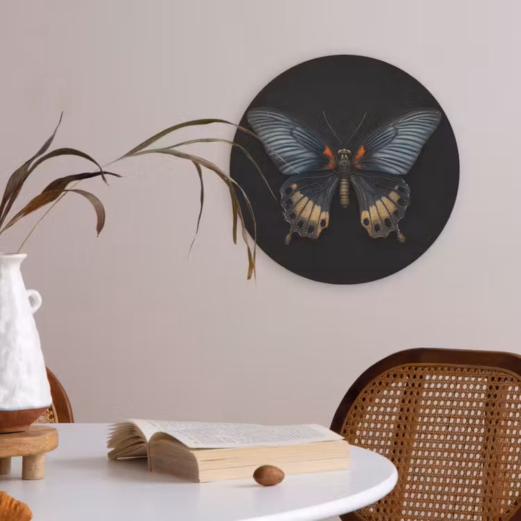 Vlinder - Metaalachtig - Geometrisch patroon Akoestische PET Vilt - Rond klein -sfeer3