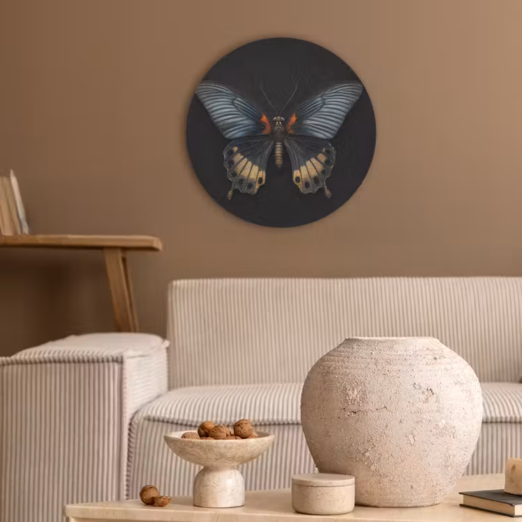 Vlinder - Metaalachtig - Geometrisch patroon Akoestische PET Vilt - Rond klein -sfeer1