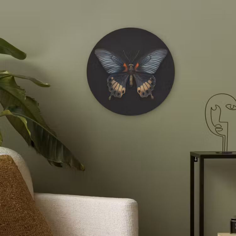 Vlinder - Metaalachtig - Geometrisch patroon Akoestische PET Vilt - Rond klein -sfeer2