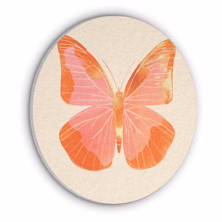 Vlinder - Minimalistisch - Roze Akoestische PET Vilt - Rond klein -3d