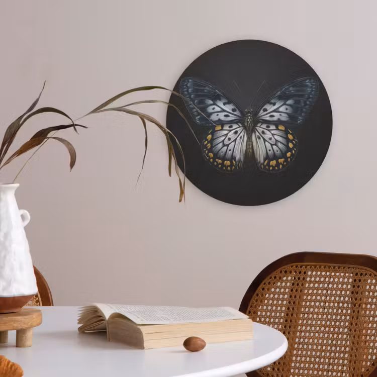 Vlinder - Monochroom - Balans Akoestische PET Vilt - Rond klein -sfeer3