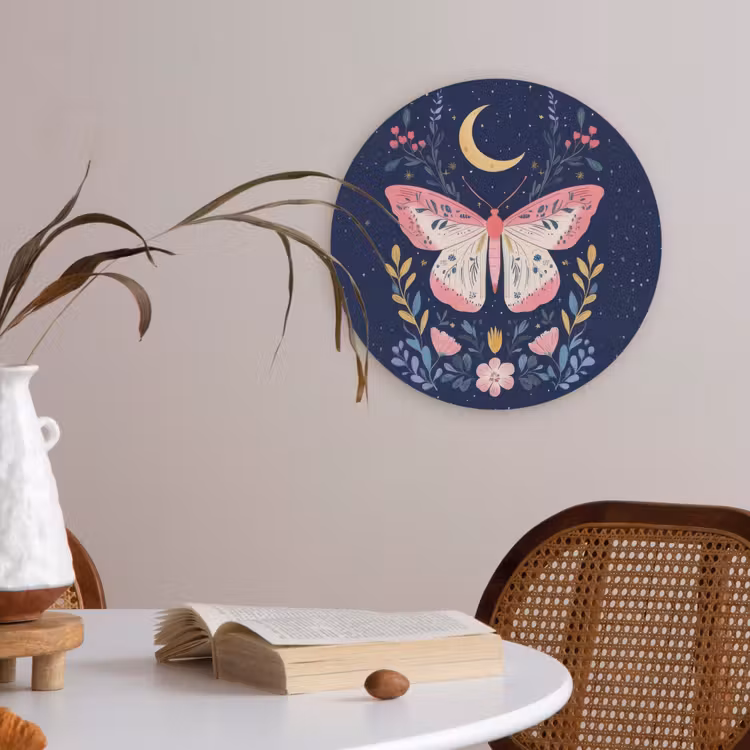 Vlinder - Maan - Bloemen - Sterrenhemel Akoestische PET Vilt - Rond klein -sfeer3
