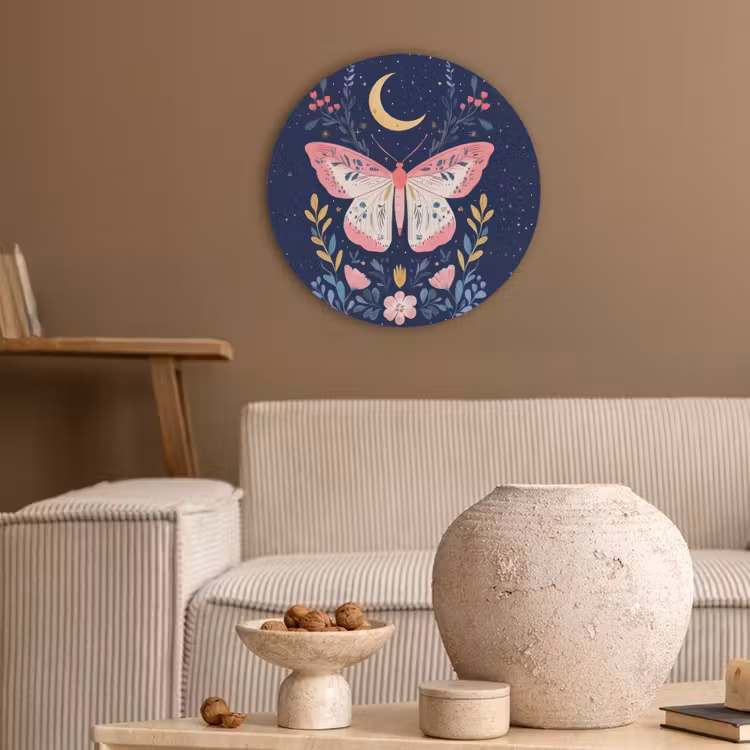Vlinder - Maan - Bloemen - Sterrenhemel Akoestische PET Vilt - Rond klein -sfeer1