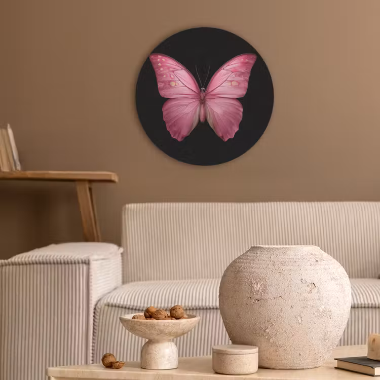 Vlinder - roze - Elegant Akoestische PET Vilt - Rond klein -sfeer1