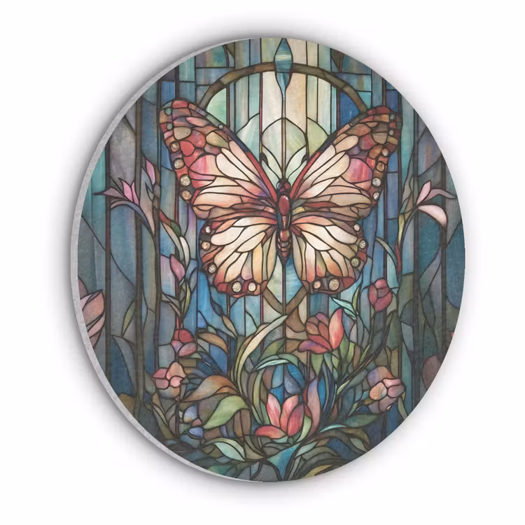 Vlinder - Roze - Bloemen - Bladeren Akoestische PET Vilt - Rond klein -3d