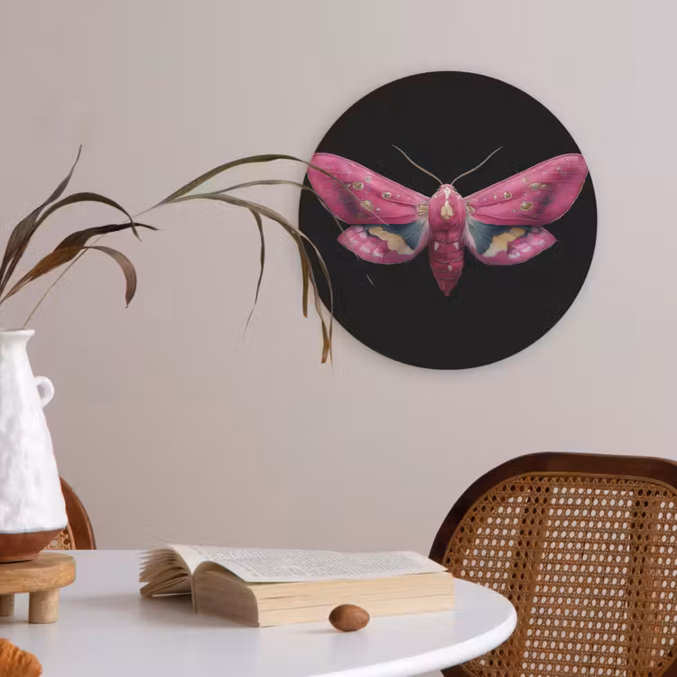 Vlinder - Roze - Nachtvlinder Akoestische PET Vilt - Rond klein -sfeer3