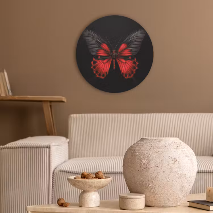 Vlinder - Rood - Contrast Akoestische PET Vilt - Rond klein -sfeer1