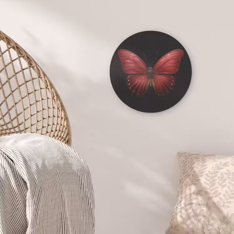 Vlinder - Rood - Minimalistisch Akoestische PET Vilt - Rond klein -sfeer4
