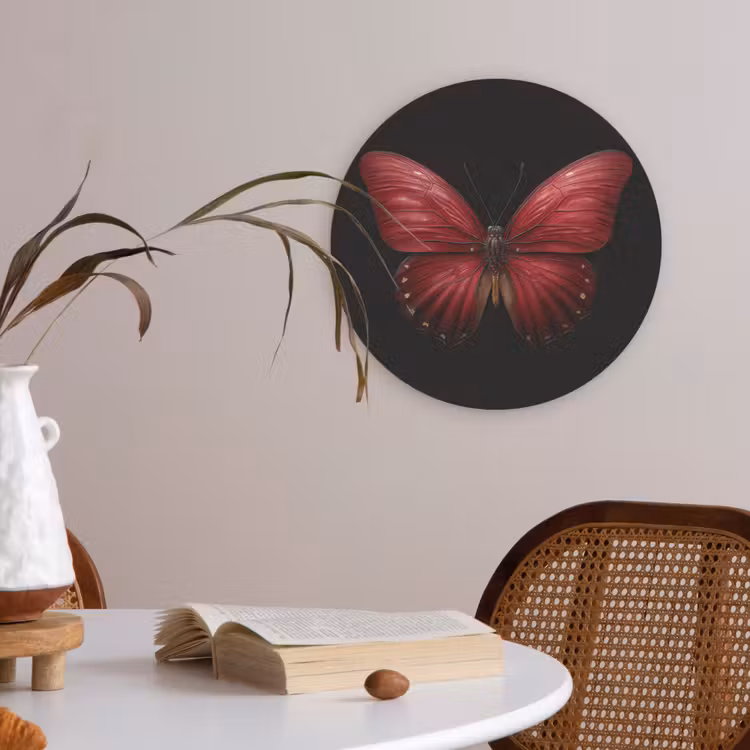Vlinder - Rood - Minimalistisch Akoestische PET Vilt - Rond klein -sfeer3