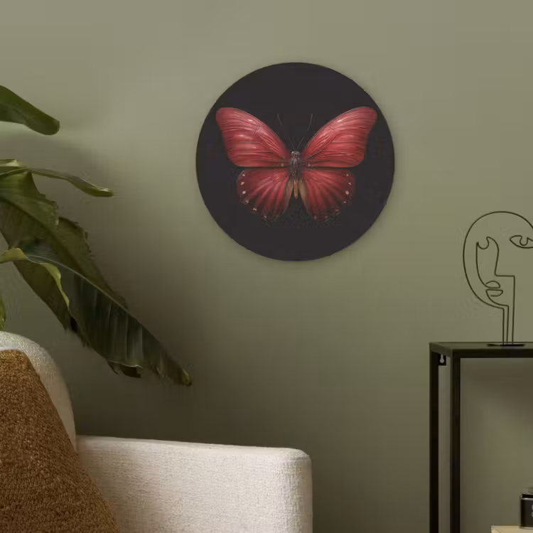 Vlinder - Rood - Minimalistisch Akoestische PET Vilt - Rond klein -sfeer2