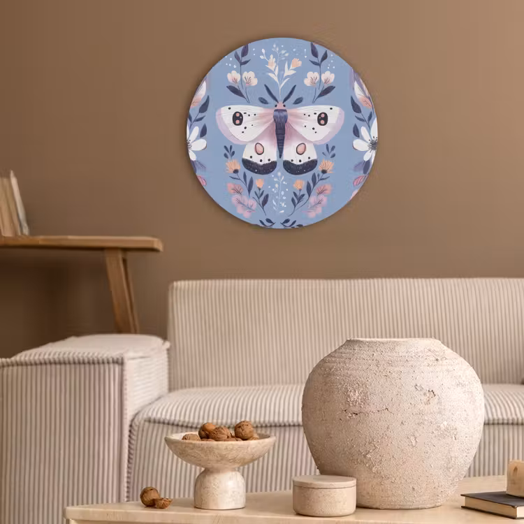 Vlinder - Vleugels - Stippen - Bloemen Akoestische PET Vilt - Rond klein -sfeer1