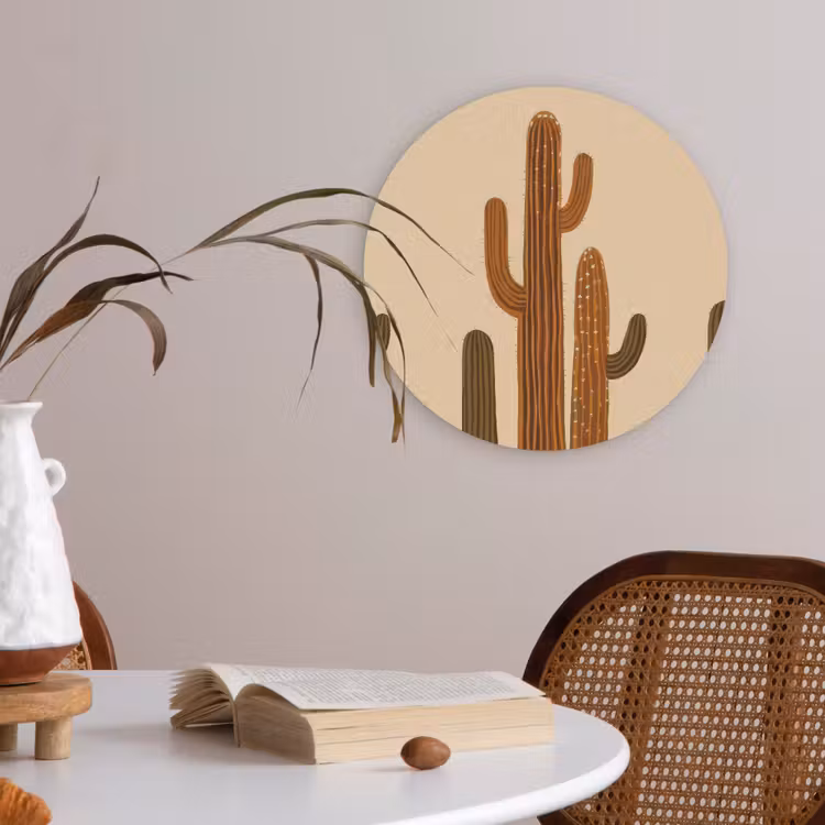 Cactus - Woestijn - Zand - Bruin Akoestische PET Vilt - Rond klein -sfeer3
