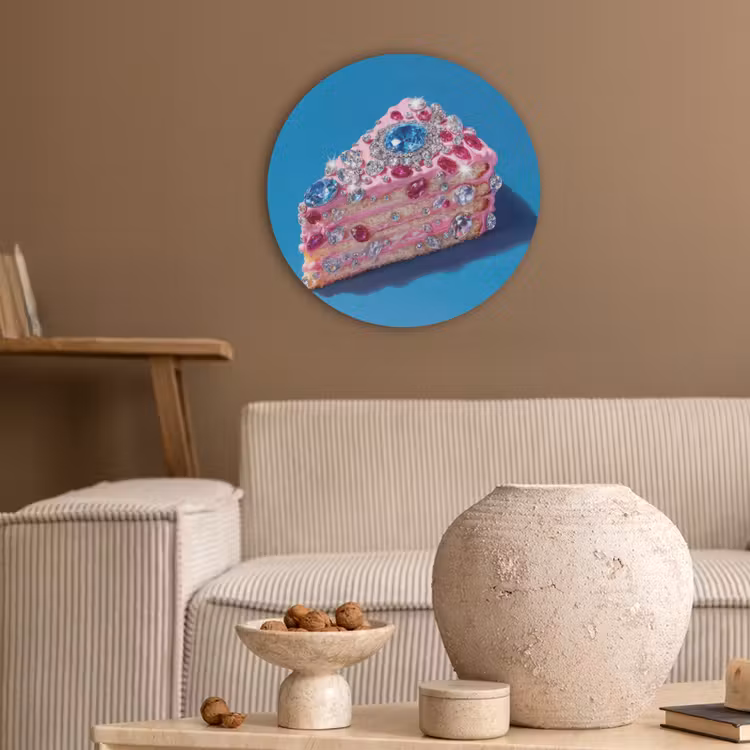 Taart - Edelstenen - Glitters - Roze Akoestische PET Vilt - Rond klein -sfeer1
