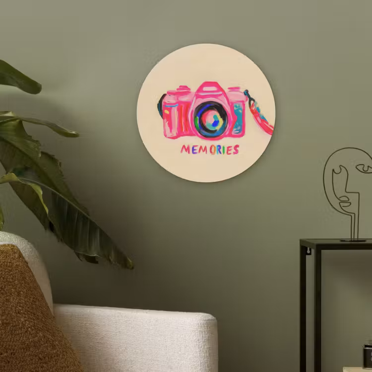 Camera - Memories - Roze - Geschilderd Akoestische PET Vilt - Rond klein -sfeer2