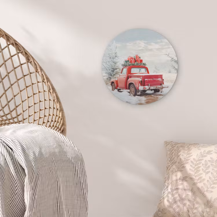 Auto - Rood - Cadeaus - Winter - Sneeuw - Kerst Akoestische PET Vilt - Rond klein -sfeer4