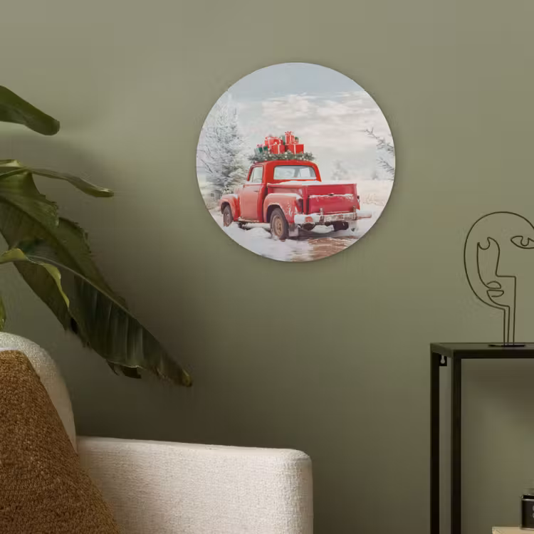 Auto - Rood - Cadeaus - Winter - Sneeuw - Kerst Akoestische PET Vilt - Rond klein -sfeer2