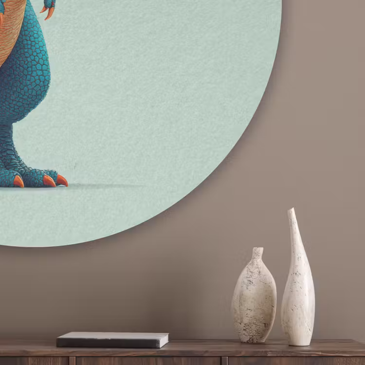 Cartoon - Dino - Oranje - Stekels Akoestische PET Vilt - Rond klein -sfeer5_closeup