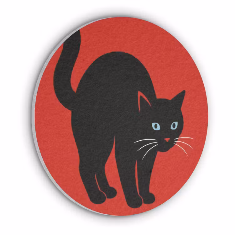 Kat - Zwart - Staart Akoestische PET Vilt - Rond klein -3d