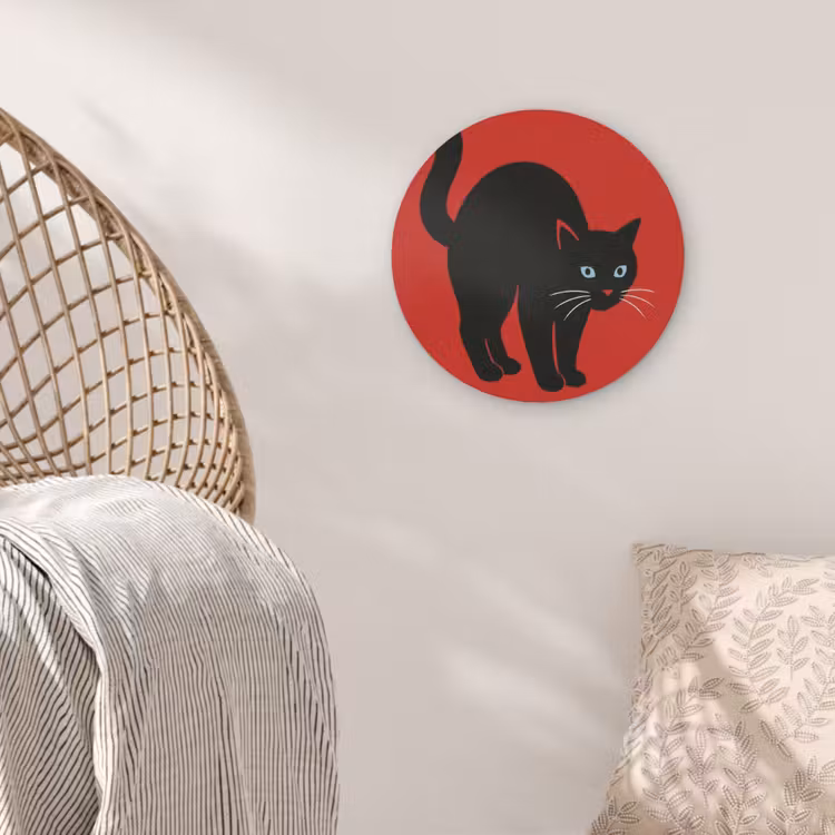 Kat - Zwart - Staart Akoestische PET Vilt - Rond klein -sfeer4