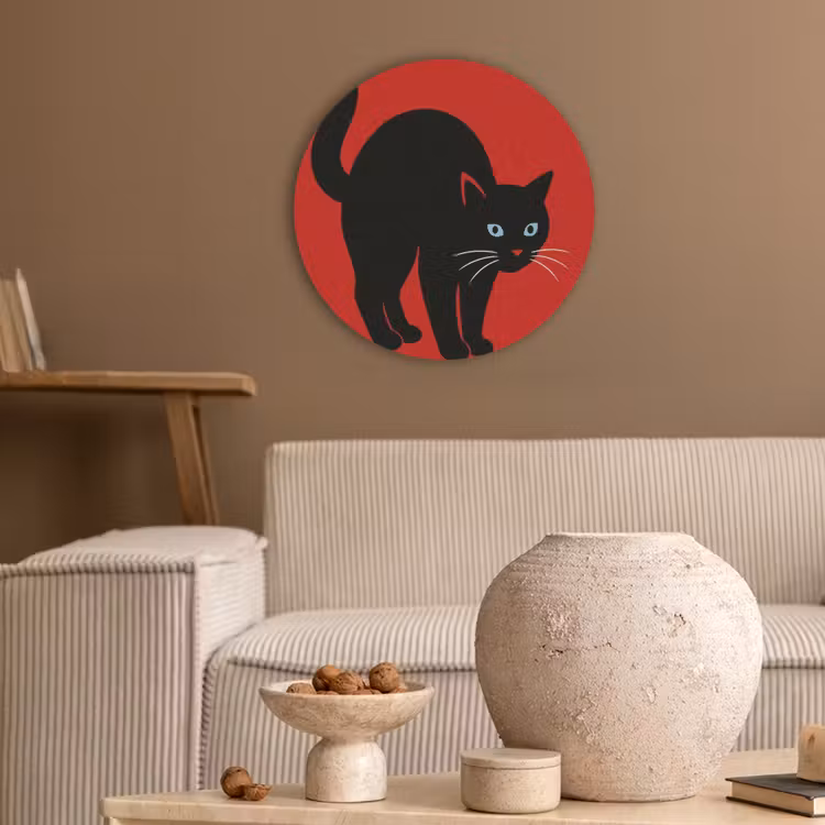 Kat - Zwart - Staart Akoestische PET Vilt - Rond klein -sfeer1