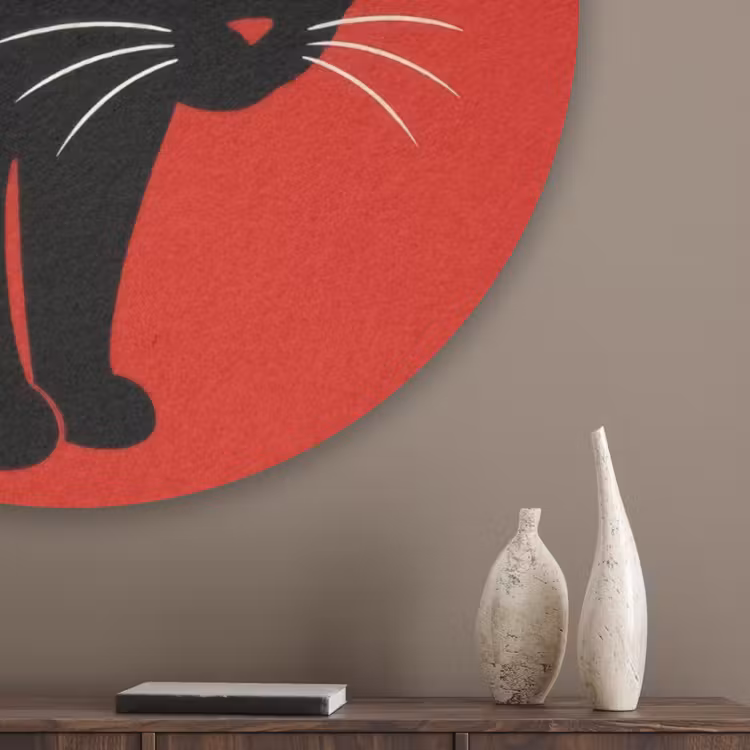 Kat - Zwart - Staart Akoestische PET Vilt - Rond klein -sfeer5_closeup